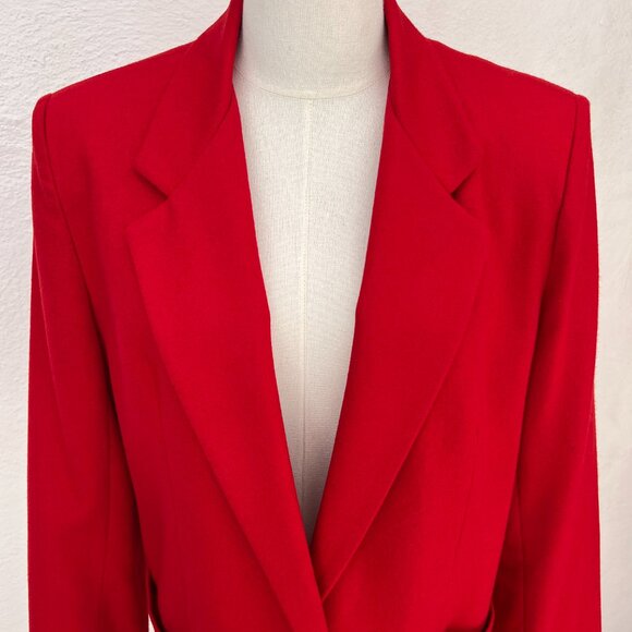 Vintage Dumas 100% Wool Women's Holiday Red Blazer Large 8-10 / Made in the USA - Picture 4 of 16